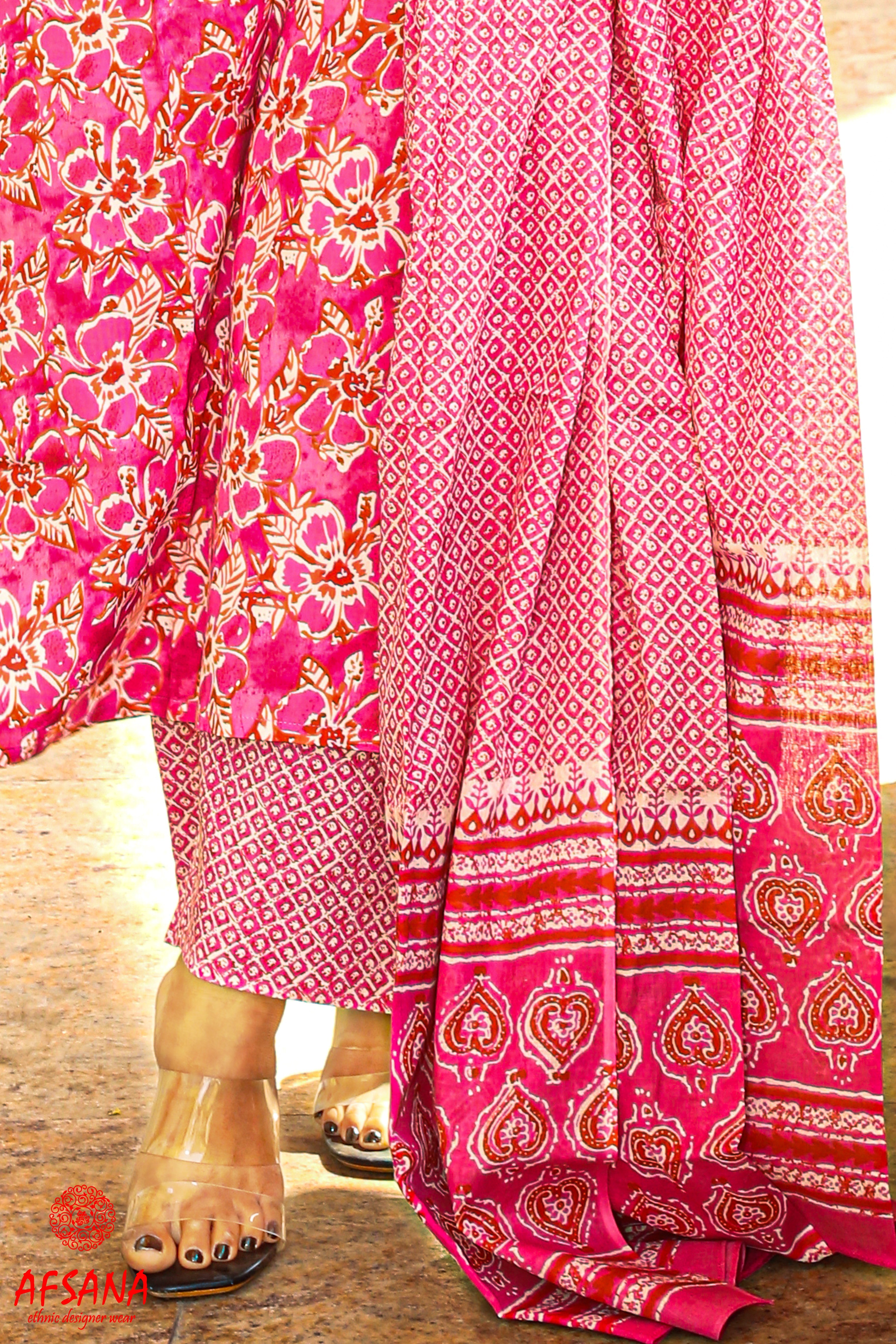 Pink cotton suit with hand work kurta pati in neck