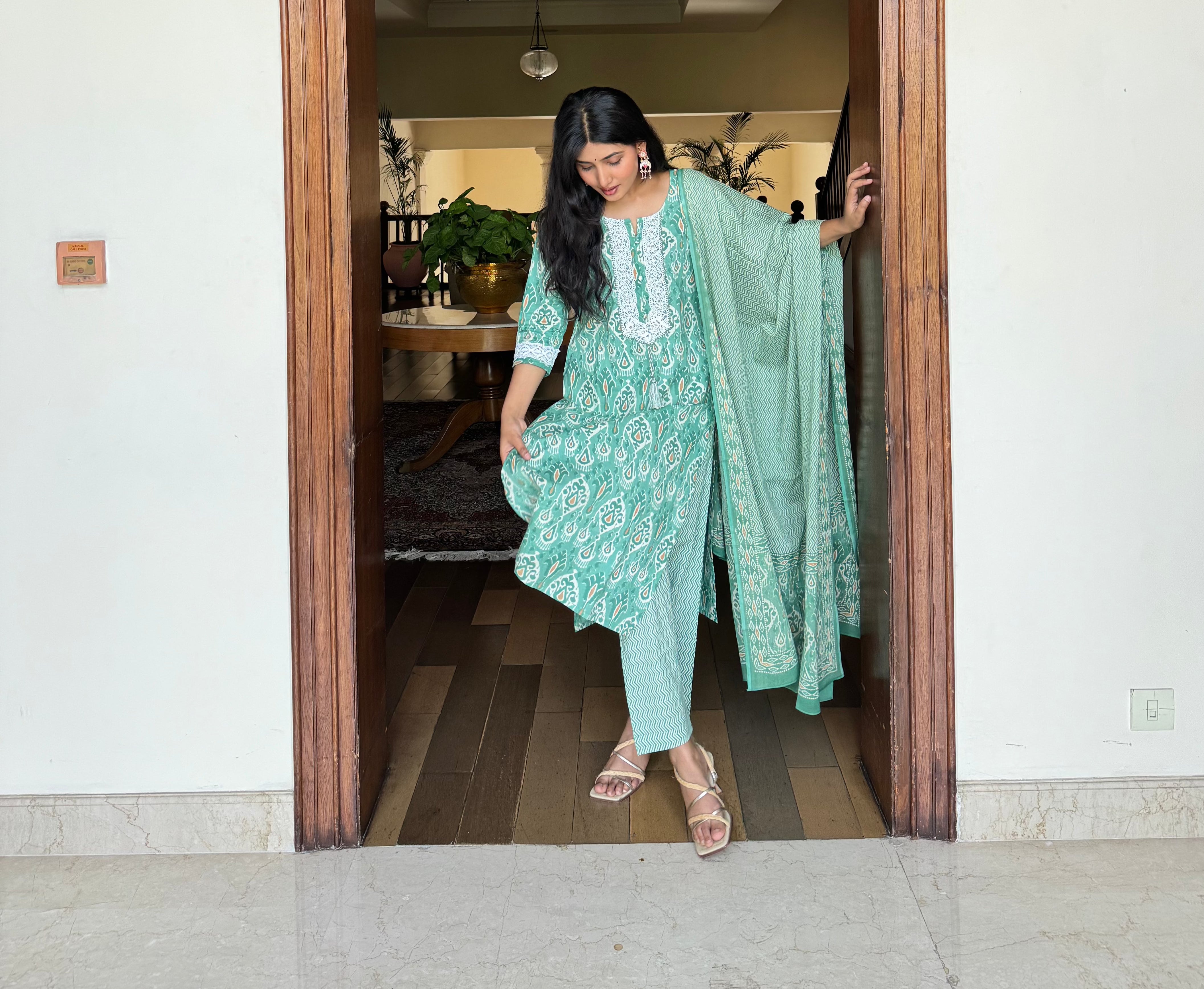 Printed Straight Kurta with Trousers & With Dupatta