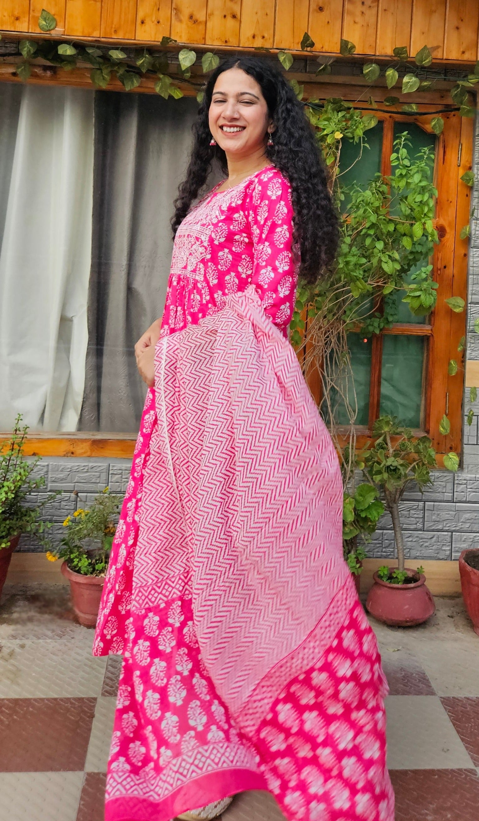 Magenta Printed Pure Cotton Kurta with Trousers & With Dupatta